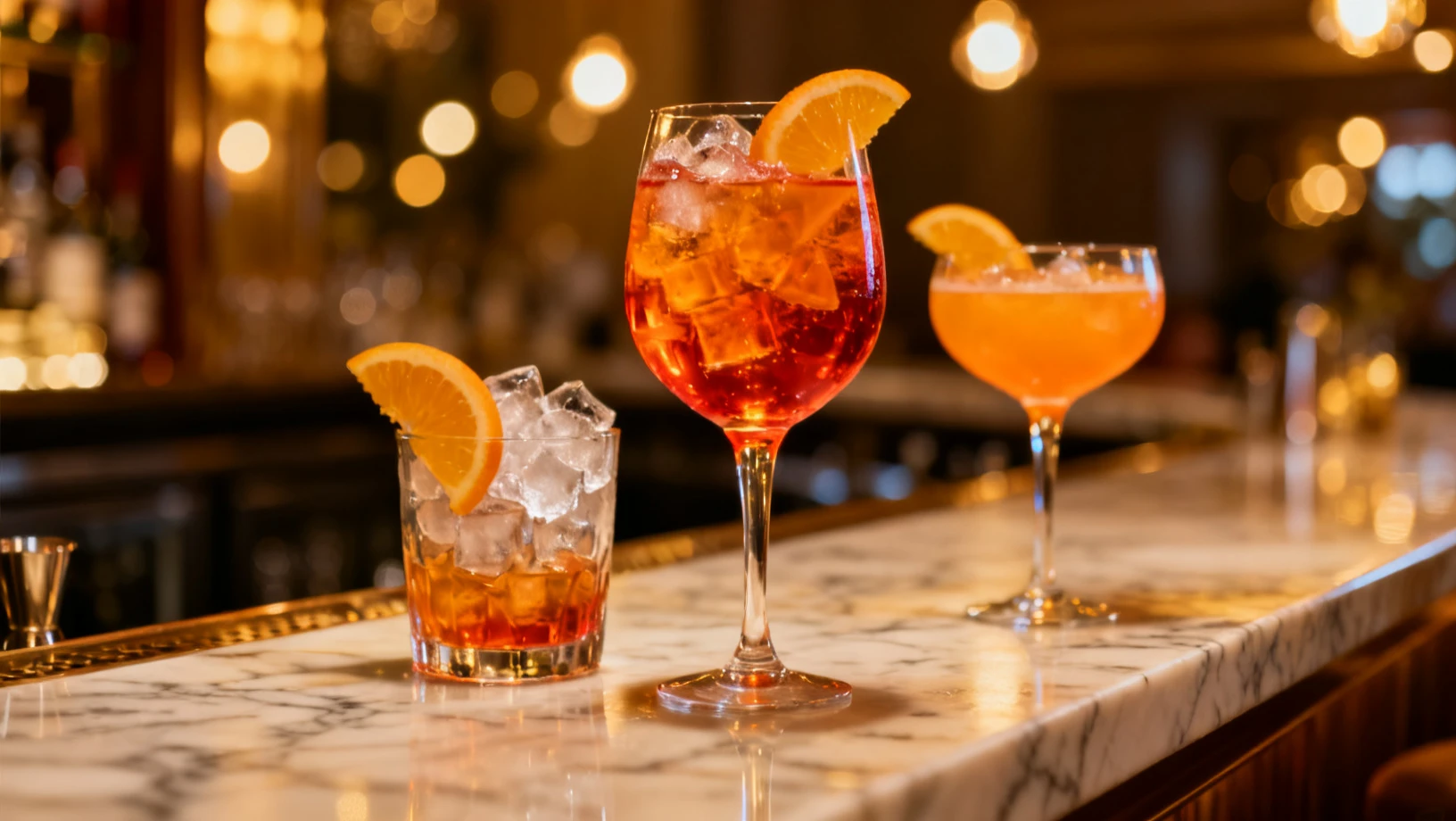 Aperol Spritz et Negroni servis sur une terrasse italienne au coucher du soleil
